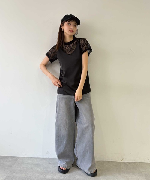 セール】2wayレイヤードストレートワイドデニム（デニムパンツ