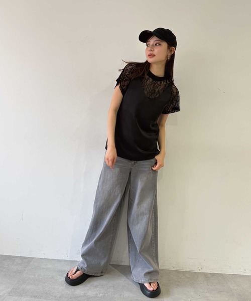 パンツ Sheer Cut 2way Drawstring Pants セール】2wayレイヤードストレートワイドデニム（デニムパンツ