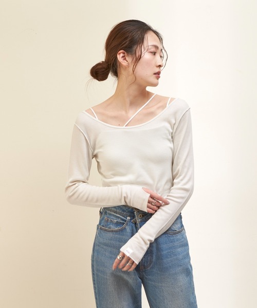 GUNZE（グンゼ）の「【shay／シェイ】(セットアイテム)シアーワッフルロンT×カップ付キャミ（Tシャツ/カットソー・レディース・ブラック/ブルー/アイボリー・ONE SIZE）」の13枚目の写真