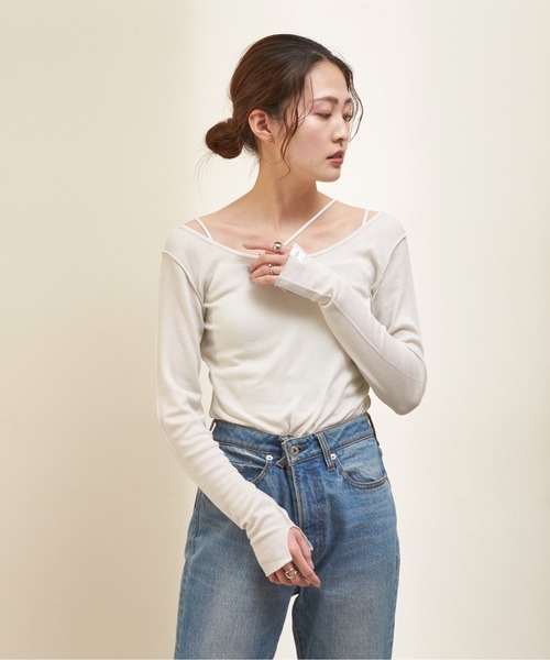 GUNZE（グンゼ）の「【shay／シェイ】(セットアイテム)シアーワッフルロンT×カップ付キャミ（Tシャツ/カットソー・レディース・ブラック/ブルー/アイボリー・ONE SIZE）」の14枚目の写真