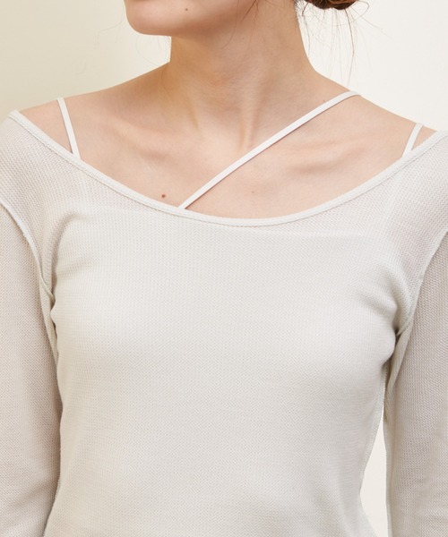 GUNZE（グンゼ）の「【shay／シェイ】(セットアイテム)シアーワッフルロンT×カップ付キャミ（Tシャツ/カットソー・レディース・ブラック/ブルー/アイボリー・ONE SIZE）」の4枚目の写真