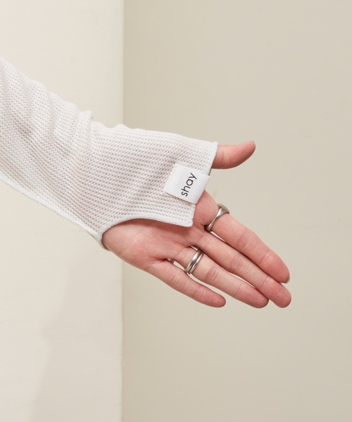 GUNZE（グンゼ）の「【shay／シェイ】(セットアイテム)シアーワッフルロンT×カップ付キャミ（Tシャツ/カットソー・レディース・ブラック/ブルー/アイボリー・ONE SIZE）」の6枚目の写真