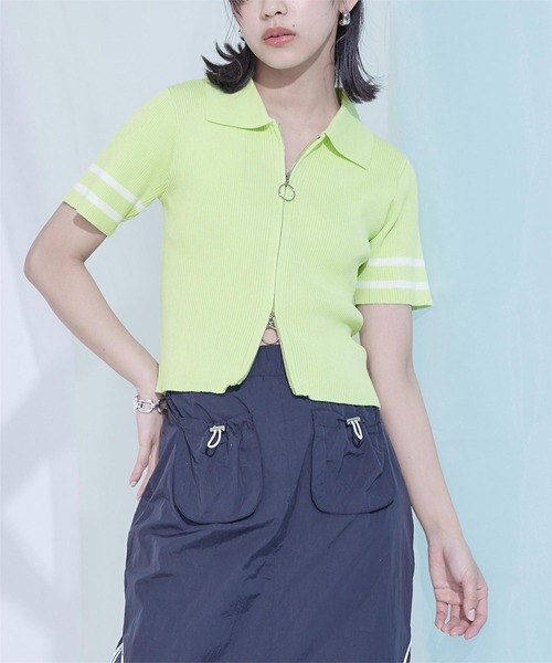 miette(ミエット)の「ダブルジップ半袖トップス(ニット/セーター・レディース・ブラック/オフホワイト/ライトグリーン・FREE)」の3枚目の写真