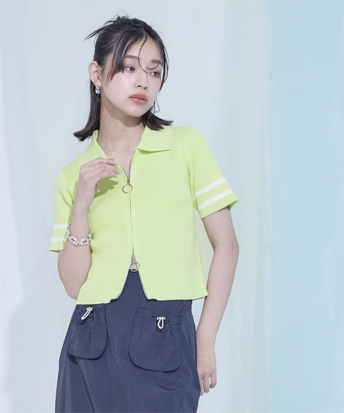 miette(ミエット)の「ダブルジップ半袖トップス(ニット/セーター・レディース・ブラック/オフホワイト/ライトグリーン・FREE)」の17枚目の写真