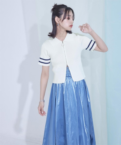 miette(ミエット)の「ダブルジップ半袖トップス(ニット/セーター・レディース・ブラック/オフホワイト/ライトグリーン・FREE)」の5枚目の写真