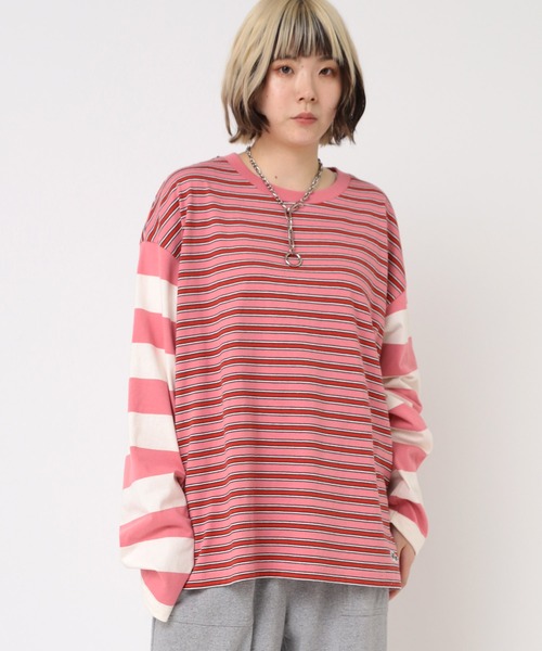 RNA（アールエヌエー）の「M2194 ボーダーコンビロングTシャツ（Tシャツ/カットソー・レディース・ピンク/ブラック/グレイッシュブルー/イエロー・MEDIUM）」の4枚目の写真