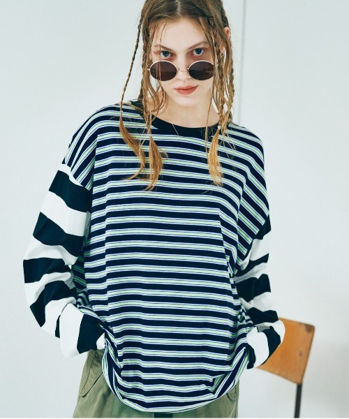 RNA（アールエヌエー）の「M2194 ボーダーコンビロングTシャツ（Tシャツ/カットソー・レディース・ピンク/ブラック/グレイッシュブルー/イエロー・MEDIUM）」の17枚目の写真