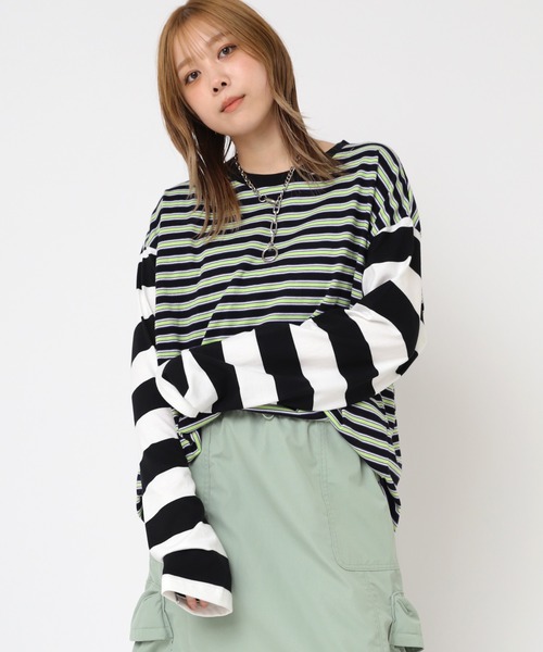 RNA（アールエヌエー）の「M2194 ボーダーコンビロングTシャツ（Tシャツ/カットソー・レディース・ピンク/ブラック/グレイッシュブルー/イエロー・MEDIUM）」の8枚目の写真