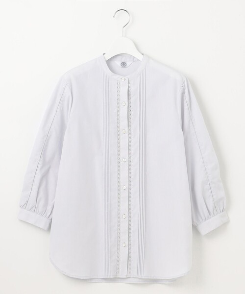 J.PRESS(ジェイプレス)の「【洗える】シャンブレー バンドカラー ピンタック ブラウス(シャツ/ブラウス・レディース・ホワイト系/ライトグレー系/ふじ色系・9/11)」の11枚目の写真