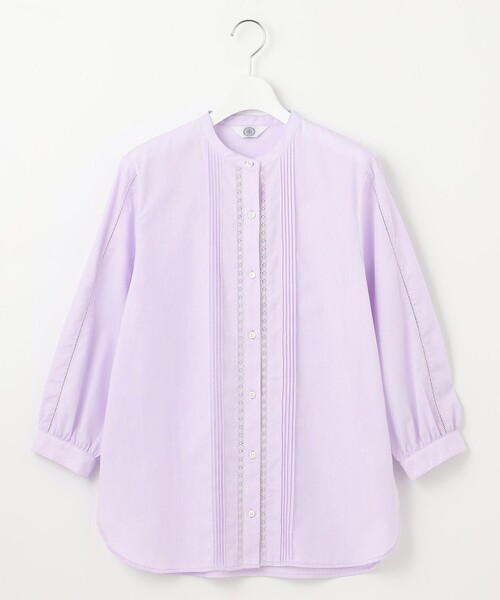 J.PRESS(ジェイプレス)の「【洗える】シャンブレー バンドカラー ピンタック ブラウス(シャツ/ブラウス・レディース・ホワイト系/ライトグレー系/ふじ色系・9/11)」の12枚目の写真