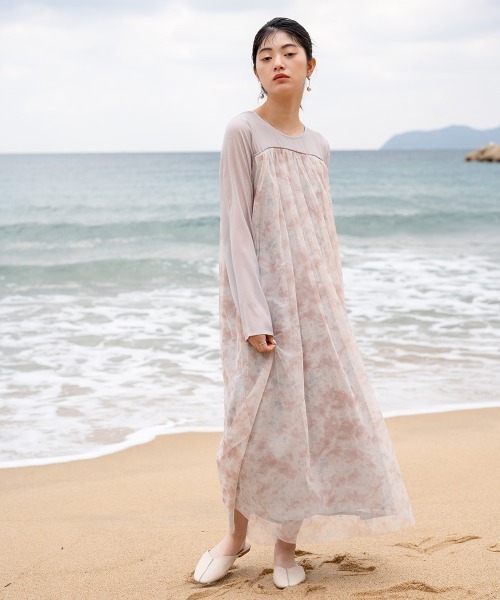 Bab(バブ)の「【低身長向けサイズあり】レイヤード風ニュアンス柄ワンピース(ワンピース・レディース・ベージュ/ライトグレー・S/M)」の13枚目の写真