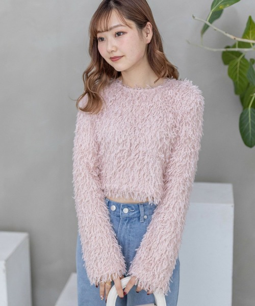 clear（クリア）の「フェザーフレアスリーブトップス≪2024SS新作≫（ニット/セーター・レディース・グレー/ベージュ/グリーン/ピンク・F）」の4枚目の写真