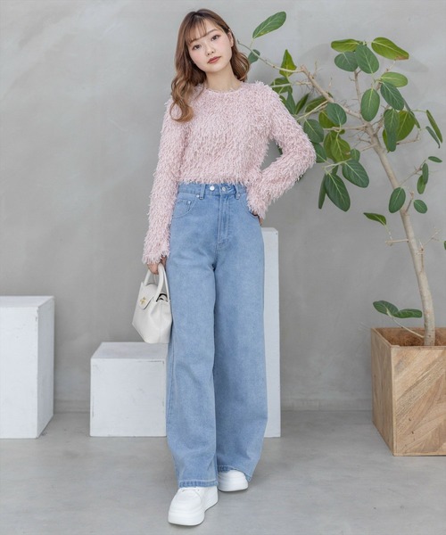 clear（クリア）の「フェザーフレアスリーブトップス≪2024SS新作≫（ニット/セーター・レディース・グレー/ベージュ/グリーン/ピンク・F）」の16枚目の写真