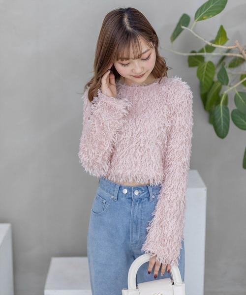 clear（クリア）の「フェザーフレアスリーブトップス≪2024SS新作≫（ニット/セーター・レディース・グレー/ベージュ/グリーン/ピンク・F）」の17枚目の写真