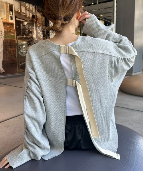 etsinta（エシンタ）の「【etsinta/エシンタ】ワッフルボリュームスリーブバックベルト（Tシャツ/カットソー・レディース・ブラック/オフホワイト/グレー・ONE SIZE）」の22枚目の写真