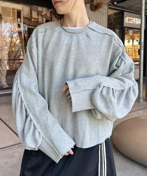 etsinta（エシンタ）の「【etsinta/エシンタ】ワッフルボリュームスリーブバックベルト（Tシャツ/カットソー・レディース・ブラック/オフホワイト/グレー・ONE SIZE）」の18枚目の写真