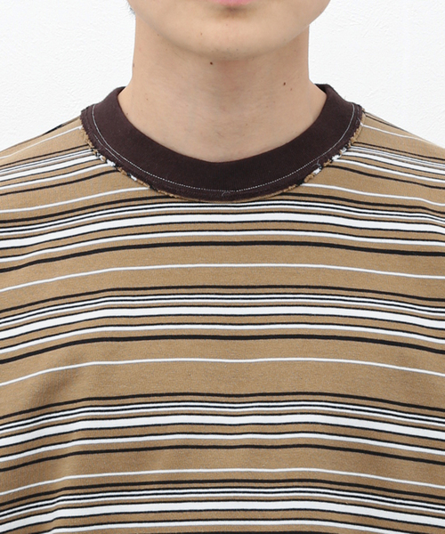 CAMIEL FORTGENS（カミエル フォートへンス）の「CAMIEL FORTGENS / NORMAL TEE HEAVY JERSEY 17.01.02.01 STRIP（Tシャツ/カットソー・メンズ・ブラウン・LARGE/MEDIUM）」の6枚目の写真