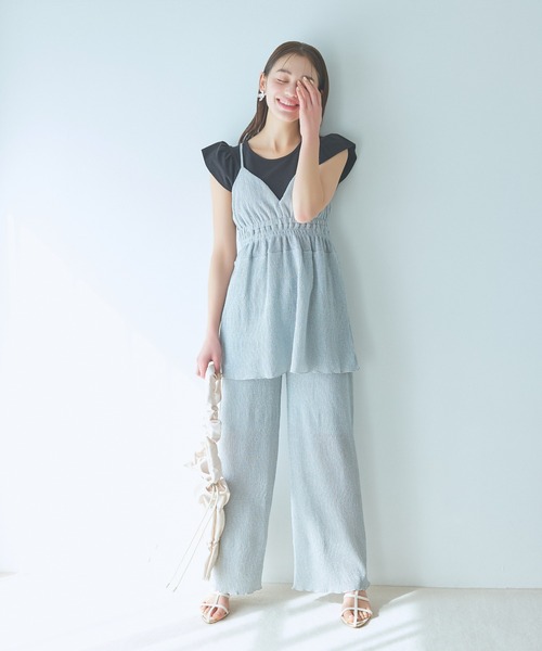 mysty woman（ミスティウーマン）の「ギャザーフレンチスリーブプルオーバー　113881（Tシャツ/カットソー・レディース・オフホワイト/ブラック/ブラウン・FREE）」の9枚目の写真