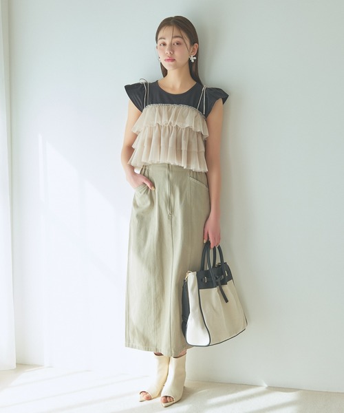 mysty woman（ミスティウーマン）の「ギャザーフレンチスリーブプルオーバー　113881（Tシャツ/カットソー・レディース・オフホワイト/ブラック/ブラウン・FREE）」の10枚目の写真