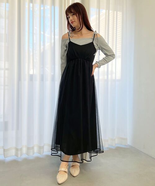 MAJESTIC LEGON（マジェスティックレゴン）の「リボンオフショルリブトップス（Tシャツ/カットソー・レディース・ブラック/グレー/ピンク・MEDIUM）」の8枚目の写真