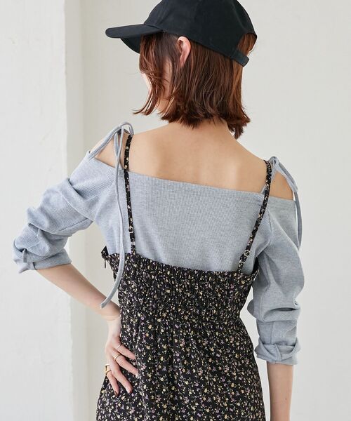 MAJESTIC LEGON（マジェスティックレゴン）の「リボンオフショルリブトップス（Tシャツ/カットソー・レディース・ブラック/グレー/ピンク・MEDIUM）」の13枚目の写真