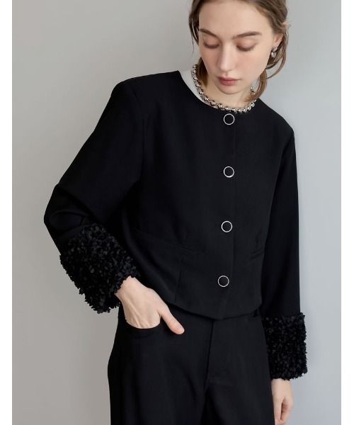美品　LEONARD フラワープリント ノーカラージャケット　メッシュ　アウター セール】 SHIPS Colors:〈手洗い可能〉メッシュ ノーカラー