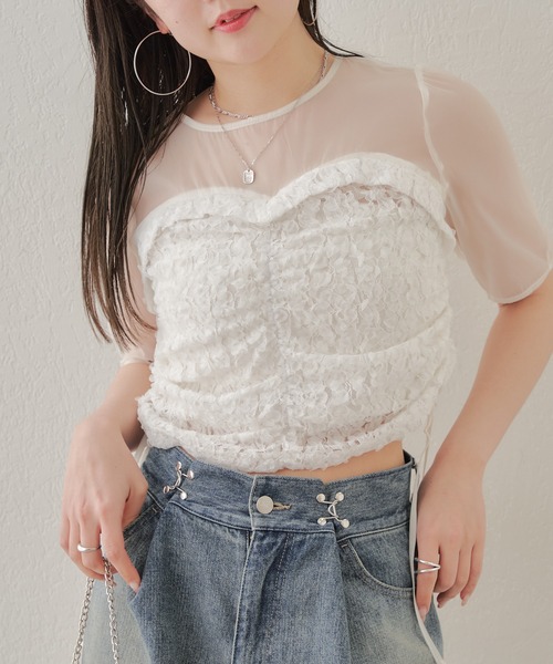 美品✨フミカウチダ レイヤードシアークロップドトップス ホワイト 美品 FUMIKA UCHIDA フミカウチダ RIB KNIT PATCHED CROPPED SWEATER
