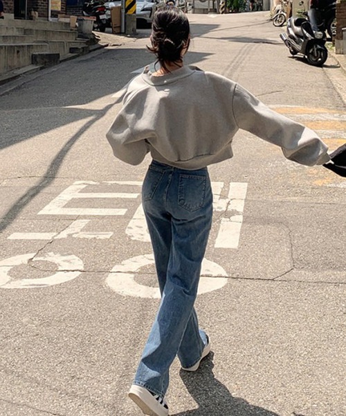 LYEON（リヨン）の「ジップアップスウェットブルゾン/ショート丈ブルゾン（ブルゾン・レディース・グレー/ブラック・FREE）」の6枚目の写真