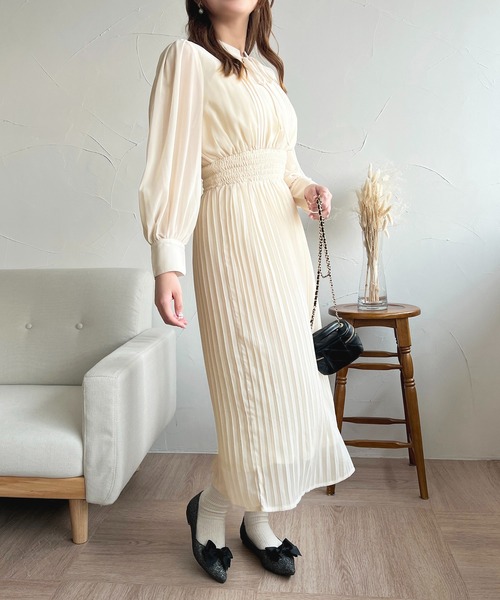 ☆美品☆Rene 近年モデル　ボウタイシフォンワンピース　パール　完売品 セール】シフォンボウタイワンピース【ZOZOTOWN限定アイテム