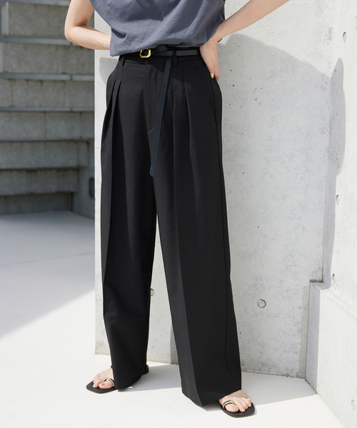 SLOBE IENA（スローブイエナ）の「TRリネン2タックパンツ（その他パンツ・レディース・ブラック/ベージュ・38/36）」の2枚目の写真