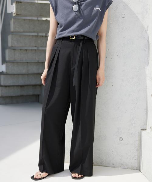 SLOBE IENA（スローブイエナ）の「TRリネン2タックパンツ（その他パンツ・レディース・ブラック/ベージュ・38/36）」の6枚目の写真