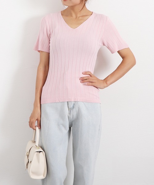 Miniministore(ミニミニストア)の「リブニット トップス レディースニットt(Tシャツ/カットソー・レディース・ブルー/ミント/イエロー/ピンクベージュ/アイボリー/ブラック/ホワイト/ピンク/オレンジ・FREE)」の12枚目の写真