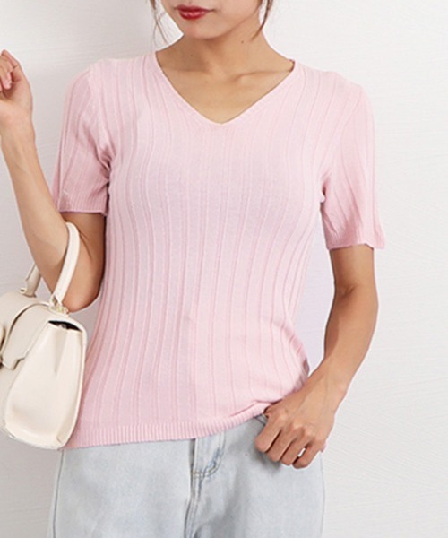Miniministore(ミニミニストア)の「リブニット トップス レディースニットt(Tシャツ/カットソー・レディース・ブルー/ミント/イエロー/ピンクベージュ/アイボリー/ブラック/ホワイト/ピンク/オレンジ・FREE)」の13枚目の写真