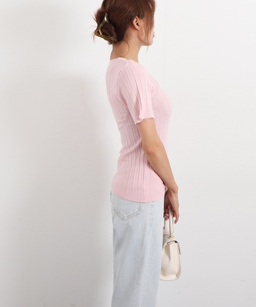 Miniministore(ミニミニストア)の「リブニット トップス レディースニットt(Tシャツ/カットソー・レディース・ブルー/ミント/イエロー/ピンクベージュ/アイボリー/ブラック/ホワイト/ピンク/オレンジ・FREE)」の14枚目の写真
