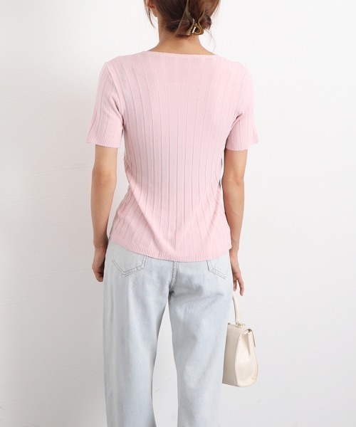 Miniministore(ミニミニストア)の「リブニット トップス レディースニットt(Tシャツ/カットソー・レディース・ブルー/ミント/イエロー/ピンクベージュ/アイボリー/ブラック/ホワイト/ピンク/オレンジ・FREE)」の15枚目の写真