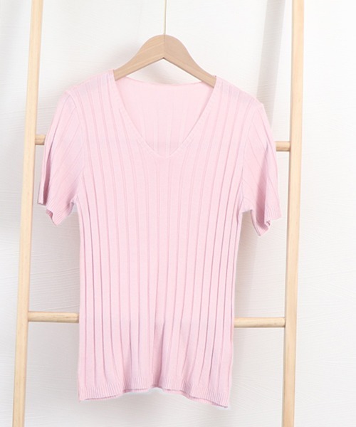 Miniministore(ミニミニストア)の「リブニット トップス レディースニットt(Tシャツ/カットソー・レディース・ブルー/ミント/イエロー/ピンクベージュ/アイボリー/ブラック/ホワイト/ピンク/オレンジ・FREE)」の16枚目の写真