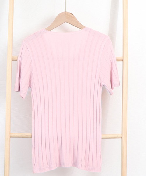 Miniministore(ミニミニストア)の「リブニット トップス レディースニットt(Tシャツ/カットソー・レディース・ブルー/ミント/イエロー/ピンクベージュ/アイボリー/ブラック/ホワイト/ピンク/オレンジ・FREE)」の10枚目の写真