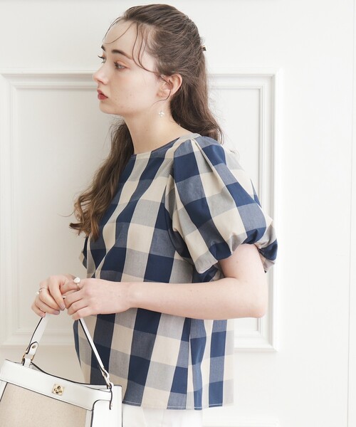 couture brooch(クチュールブローチ)の「◆【洗濯機OK】ブロックチェックブラウス(シャツ/ブラウス・レディース・ネイビー系1/ブラック系1・38/40/36/42)」の1枚目の写真