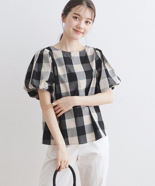 couture brooch(クチュールブローチ)の「◆【洗濯機OK】ブロックチェックブラウス(シャツ/ブラウス・レディース・ネイビー系1/ブラック系1・38/40/36/42)」の6枚目の写真