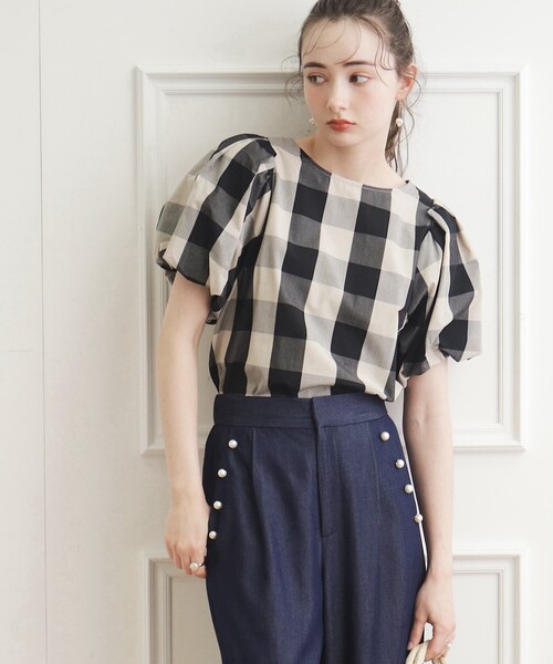 couture brooch(クチュールブローチ)の「◆【洗濯機OK】ブロックチェックブラウス(シャツ/ブラウス・レディース・ネイビー系1/ブラック系1・38/40/36/42)」の21枚目の写真