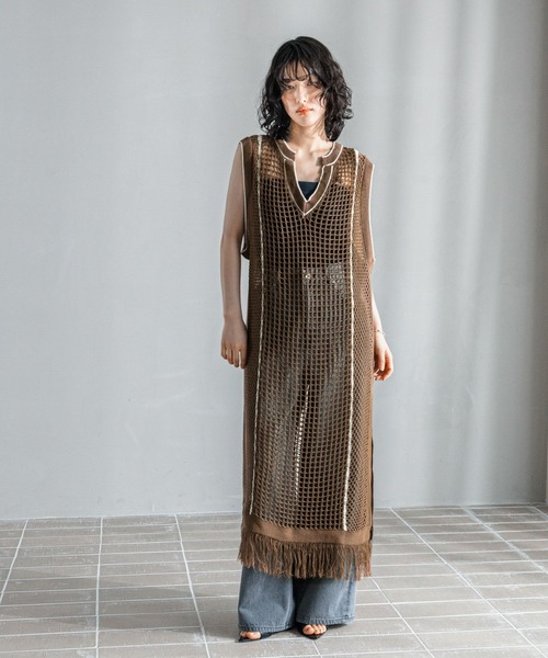 LEPSIM（レプシィム）の「【FOR I SERIES】7ゲージメッシュワンピース　121116（ワンピース・レディース・アイボリー/ブラウン・FREE）」の2枚目の写真