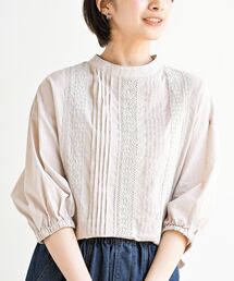 ピンタックレース７分袖ブラウス