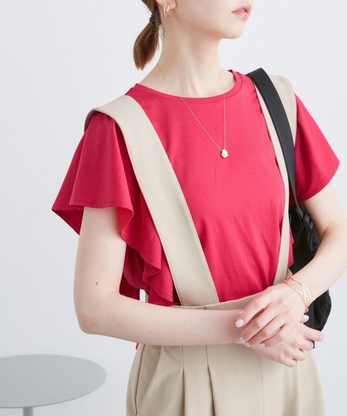 ROPE' PICNIC(ロペピクニック)の「70シルケットフリルトップス(Tシャツ/カットソー・レディース・ホワイト/レッド/ブラック/オフホワイト・38)」の1枚目の写真