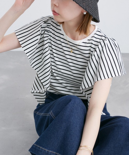 ROPE' PICNIC(ロペピクニック)の「70シルケットフリルトップス(Tシャツ/カットソー・レディース・ホワイト/レッド/ブラック/オフホワイト・38)」の3枚目の写真