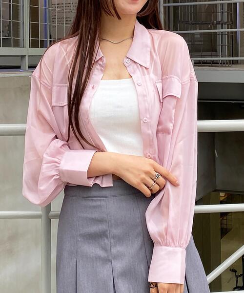 INGNI（イング）の「ラメシアーショートシャツ（シャツ/ブラウス・レディース・アイボリー/ピンク/ライトグレー/ミント/ブラック・M）」の5枚目の写真