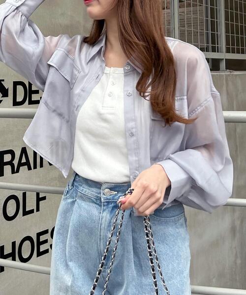 INGNI（イング）の「ラメシアーショートシャツ（シャツ/ブラウス・レディース・アイボリー/ピンク/ライトグレー/ミント/ブラック・M）」の4枚目の写真