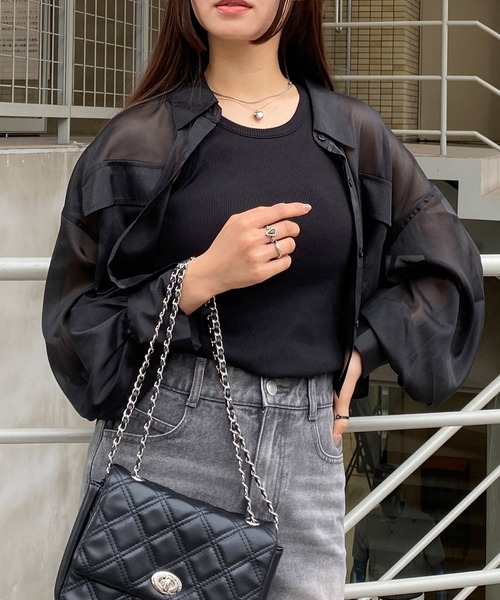 INGNI（イング）の「ラメシアーショートシャツ（シャツ/ブラウス・レディース・アイボリー/ピンク/ライトグレー/ミント/ブラック・M）」の3枚目の写真