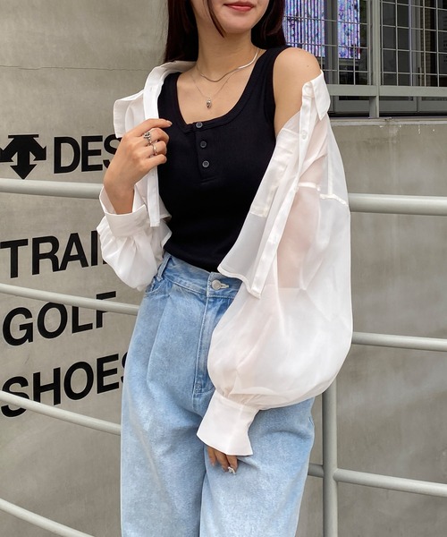 INGNI（イング）の「ラメシアーショートシャツ（シャツ/ブラウス・レディース・アイボリー/ピンク/ライトグレー/ミント/ブラック・M）」の6枚目の写真