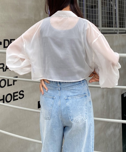 INGNI（イング）の「ラメシアーショートシャツ（シャツ/ブラウス・レディース・アイボリー/ピンク/ライトグレー/ミント/ブラック・M）」の9枚目の写真