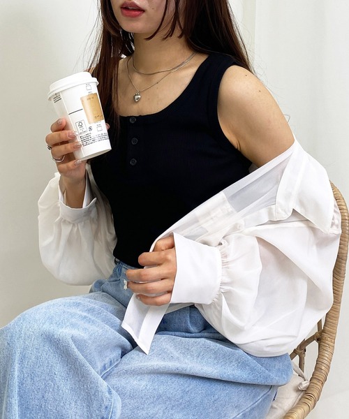 INGNI（イング）の「ラメシアーショートシャツ（シャツ/ブラウス・レディース・アイボリー/ピンク/ライトグレー/ミント/ブラック・M）」の13枚目の写真